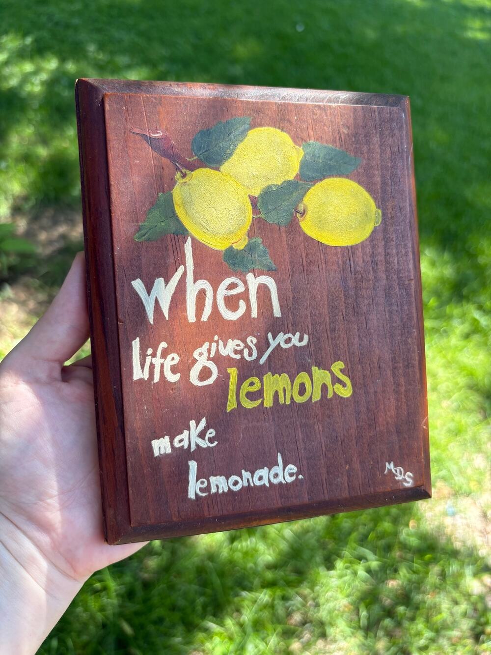 Vintage Hand Painted Lemon Lemonade Small  Wooden Painting